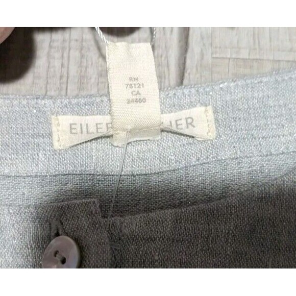 Eileen Fisher Dress Organic Linen Sparkle Gray Shirt Dress Midi Sz Medium Petite - Picture 6 of 14